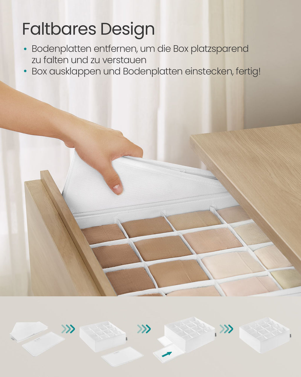 Underkläderarrangör uppsättning av 4 med 80 företag Cream White