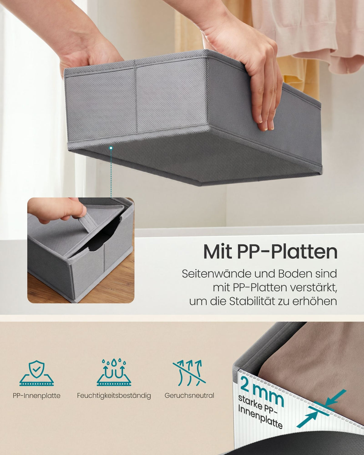 Lade-organizers – Set van 6 – Opvouwbaar – Zonder Vakjes – 40 x 17 – Duifgrijs