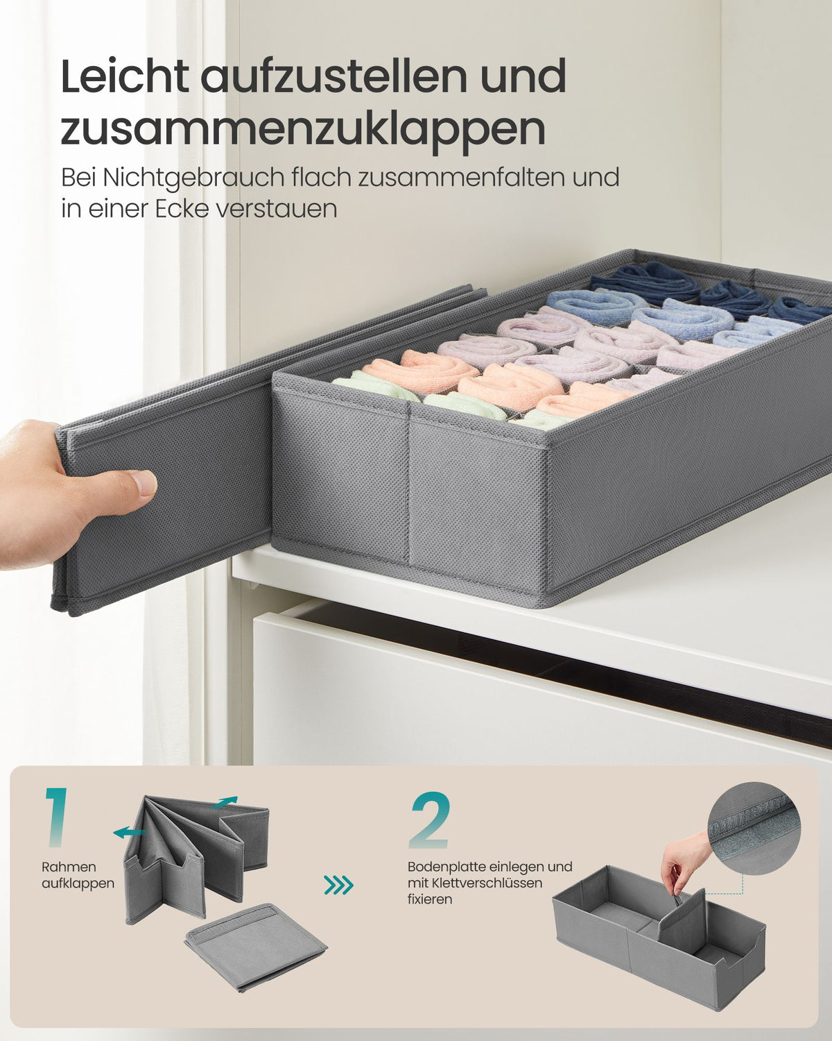 Lade-organizers – Set van 6 – Opvouwbaar – Zonder Vakjes – 40 x 17 – Duifgrijs