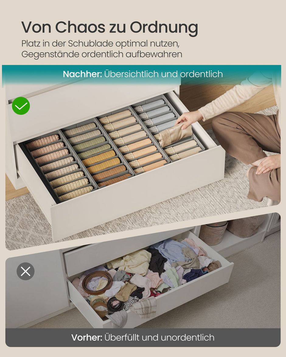 Lade-organizers – Set van 6 – Opvouwbaar – Met Vakjes – 40 x 17 – Duifgrijs