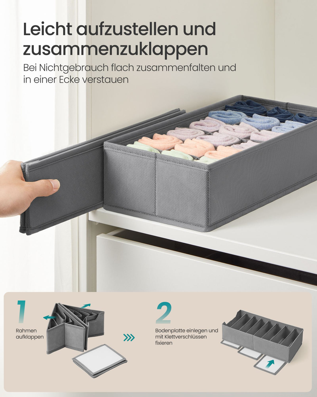 Lade-organizers – Set van 6 – Opvouwbaar – Met Vakjes – 40 x 17 – Duifgrijs