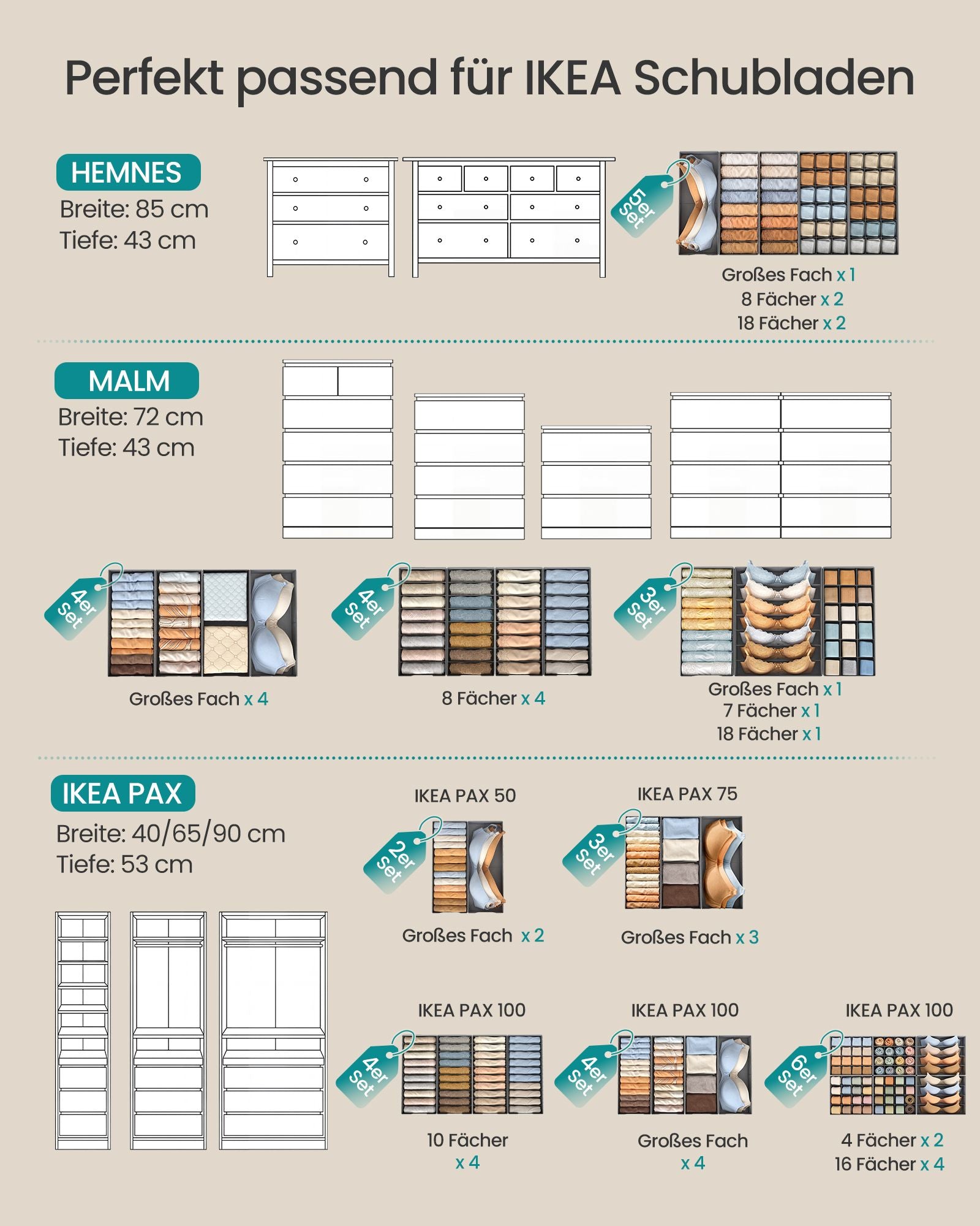 Lade-organizer - Opvouwbaar - Set van Meerdere Boxen - Duifgrijs - 28 x 26 x 10 cm