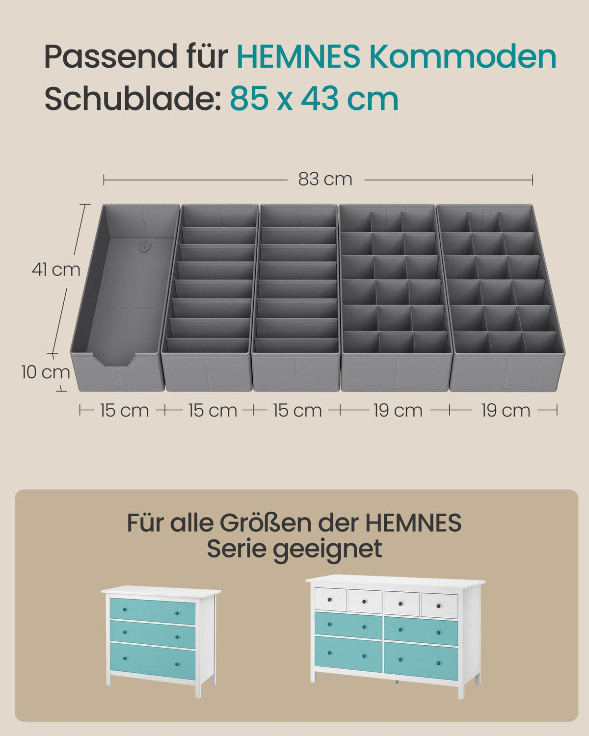 Lade-organizer - Opvouwbaar - Set van Meerdere Boxen - Duifgrijs - 19 x 41 x 10 cm