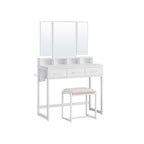 Make -Up Table - toalettbord - kosmetiskt bord - 3 lådor - med spegel och avföring - brun svart
