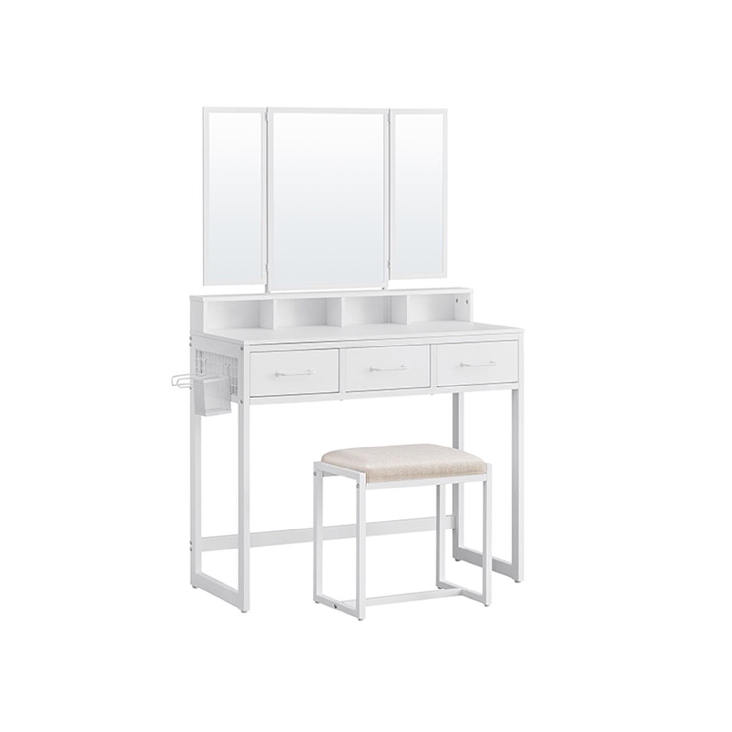 Make -Up Table - toalettbord - kosmetiskt bord - 3 lådor - med spegel och avföring - brun svart
