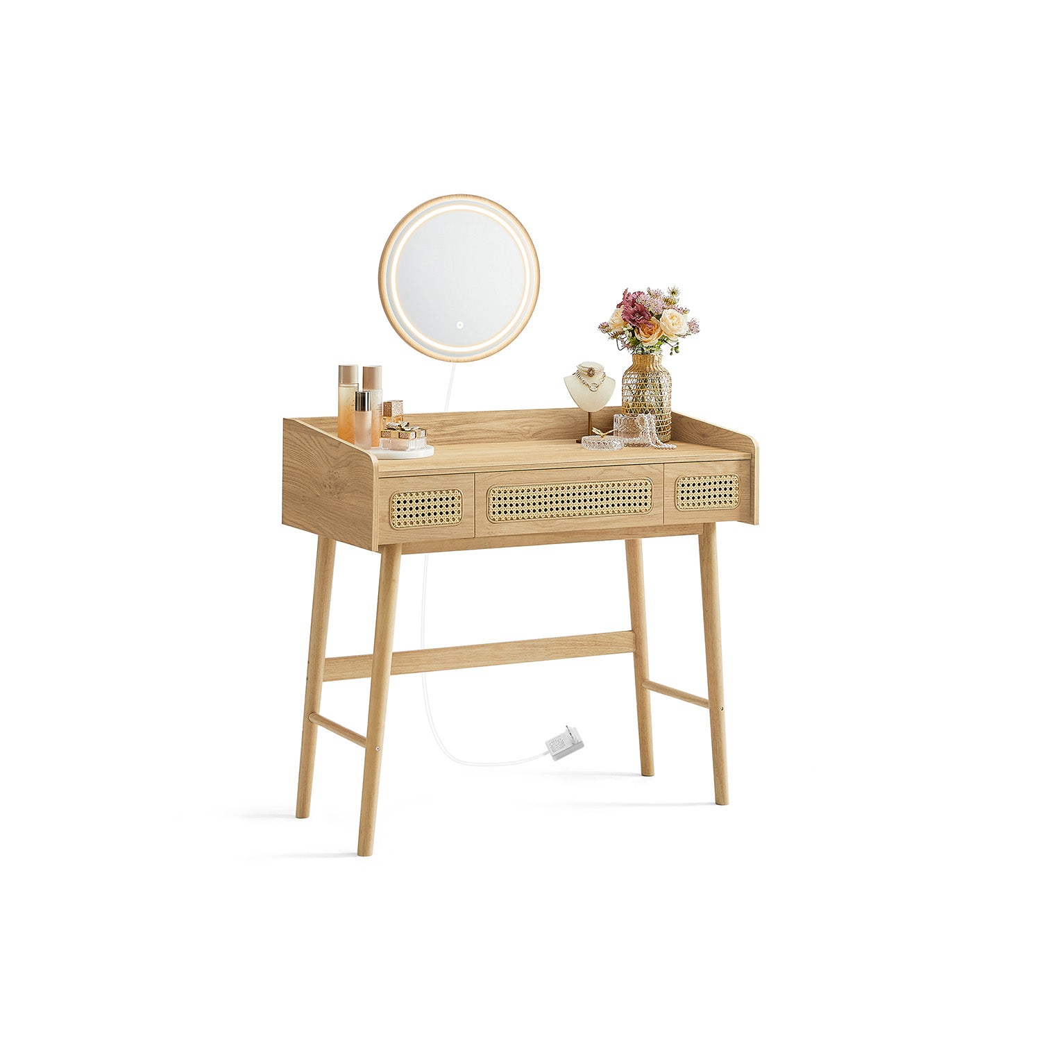 Sminkbord med spegel och lådor – Boho Style – Ek Beige