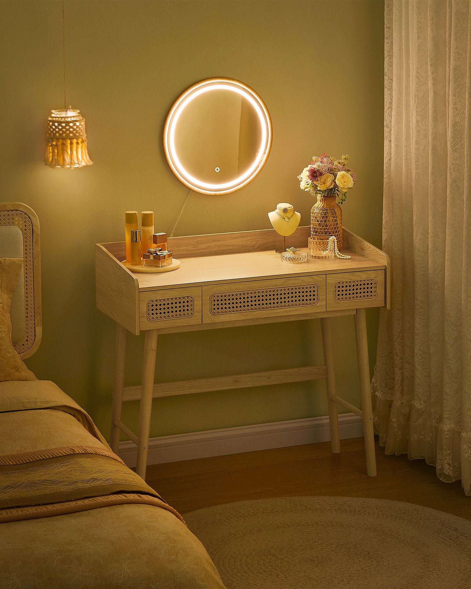 Sminkbord med spegel och lådor – Boho Style – Ek Beige