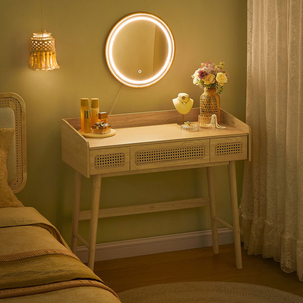 Sminkbord med spegel och lådor – Boho Style – Ek Beige