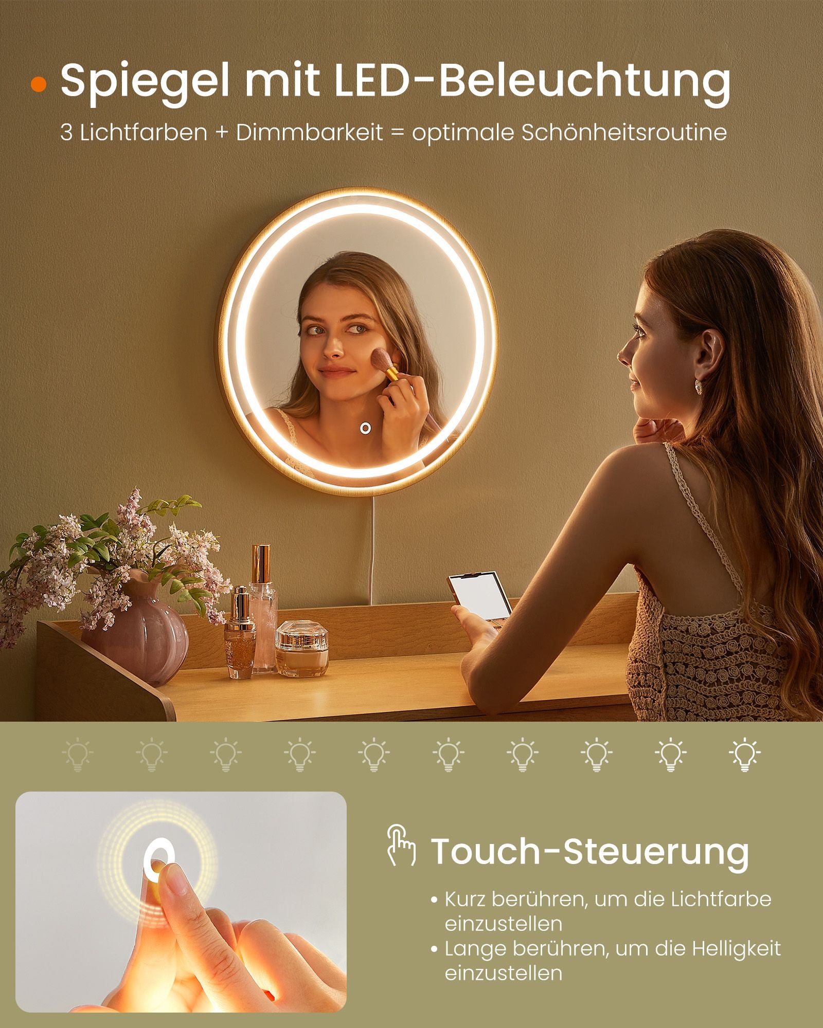 Sminkbord med spegel och lådor – Boho Style – Ek Beige
