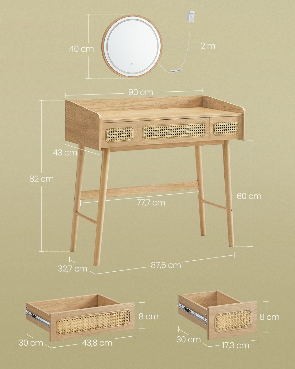 Sminkbord med spegel och lådor – Boho Style – Ek Beige