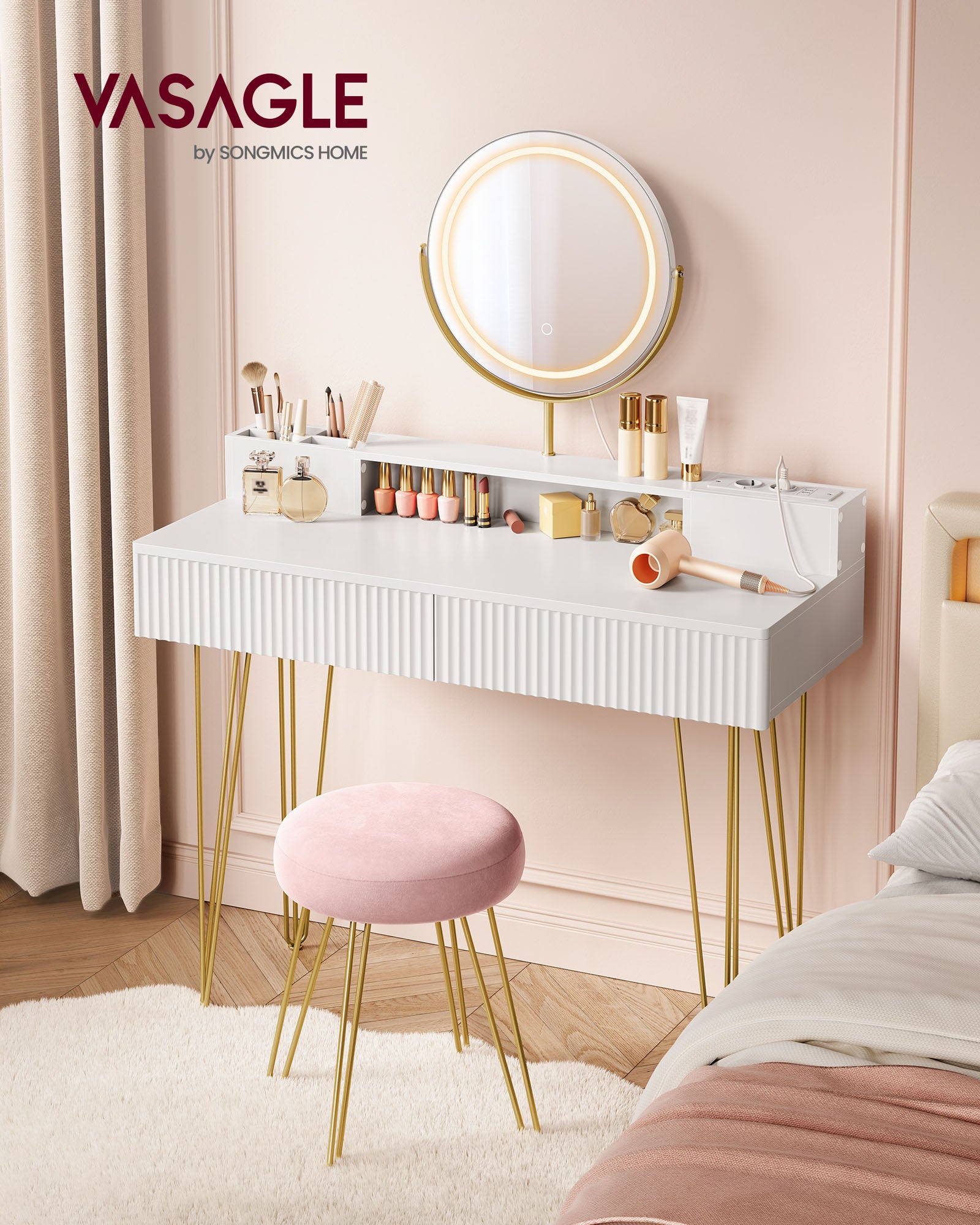 Toalettbord med avföring och belysning 40 x 100 x 134,8 cm