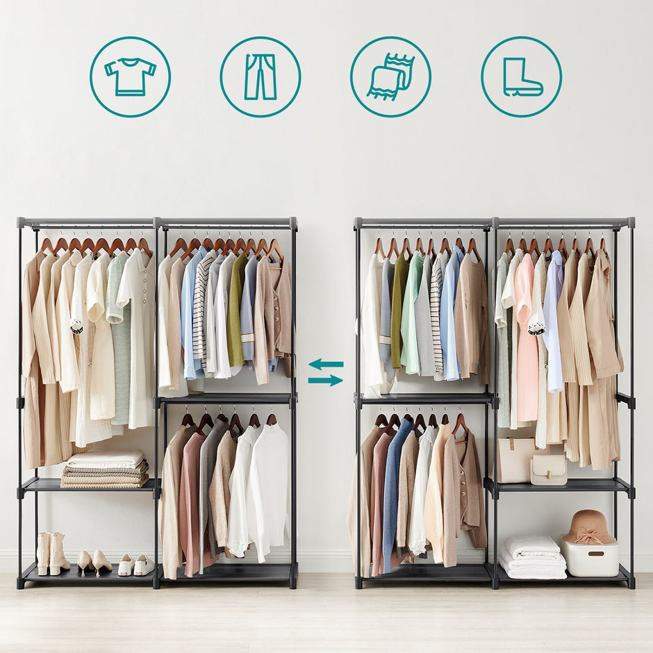 Hopfällbar garderob - 2 klädstänger - Svart