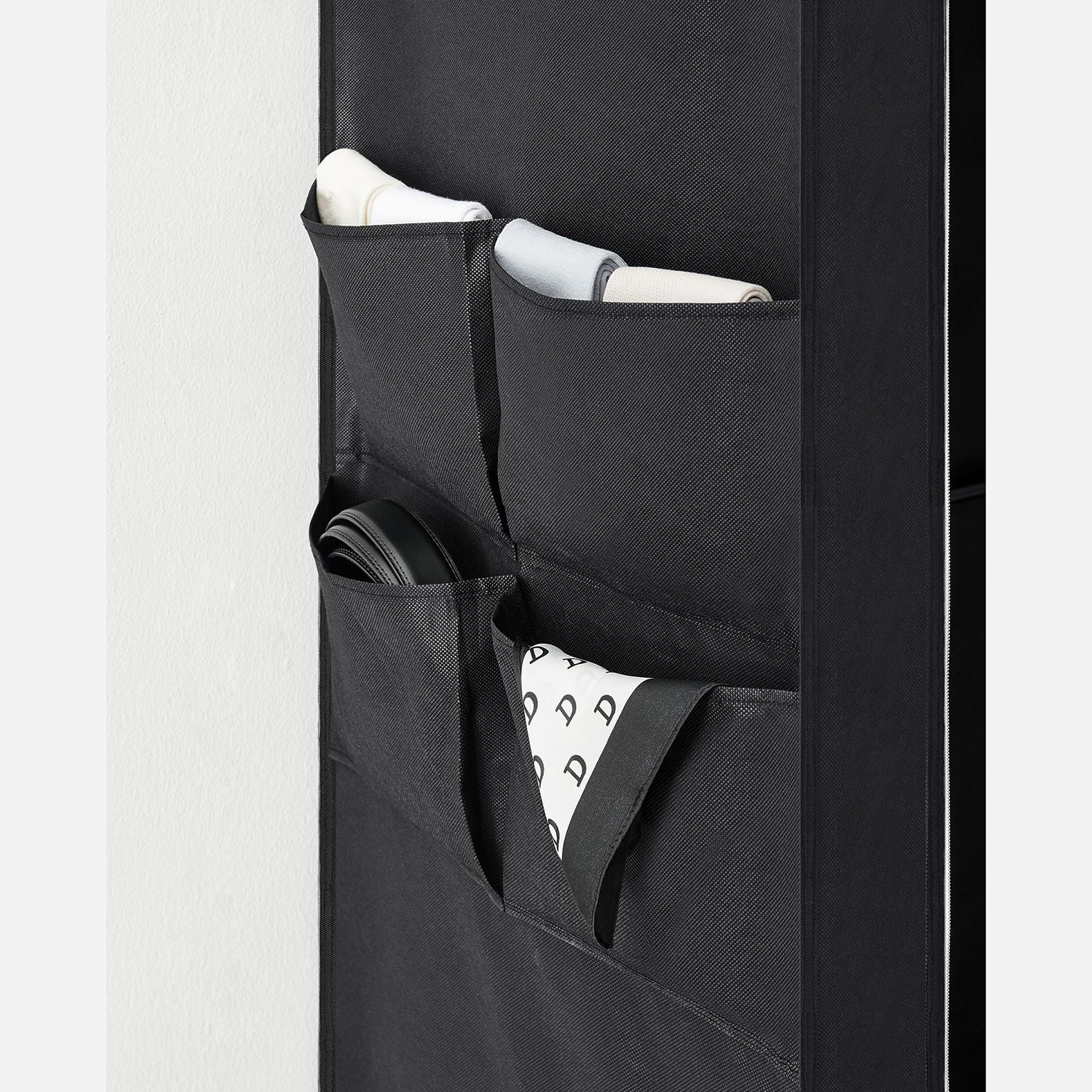 LINEN CUPBORD - Tyggarderob - 45 x 170 x 167 cm - med hyllor - svart