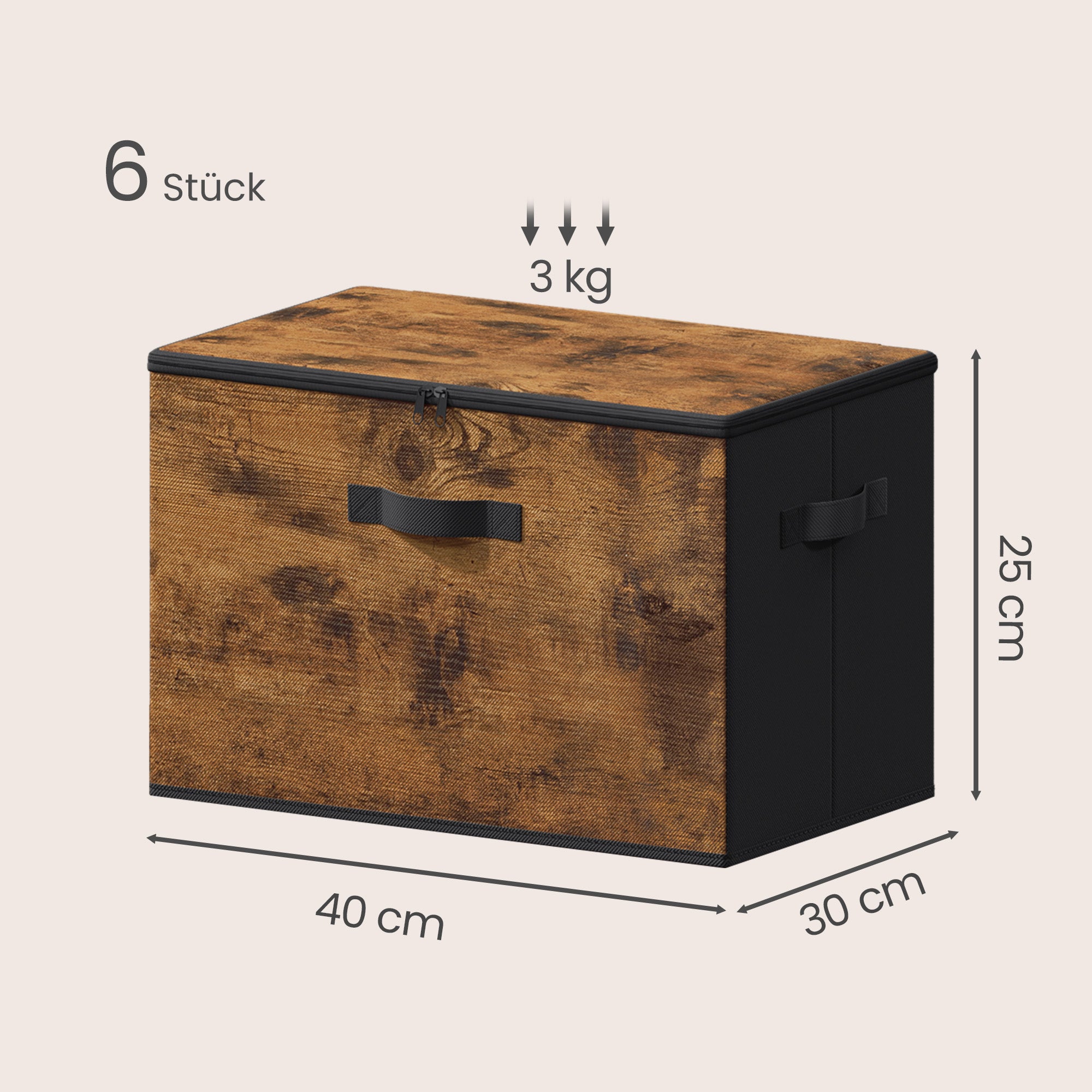 Opbergdozen - Set van 6 - Met Deksel - 40 x 30 cm - Zwart