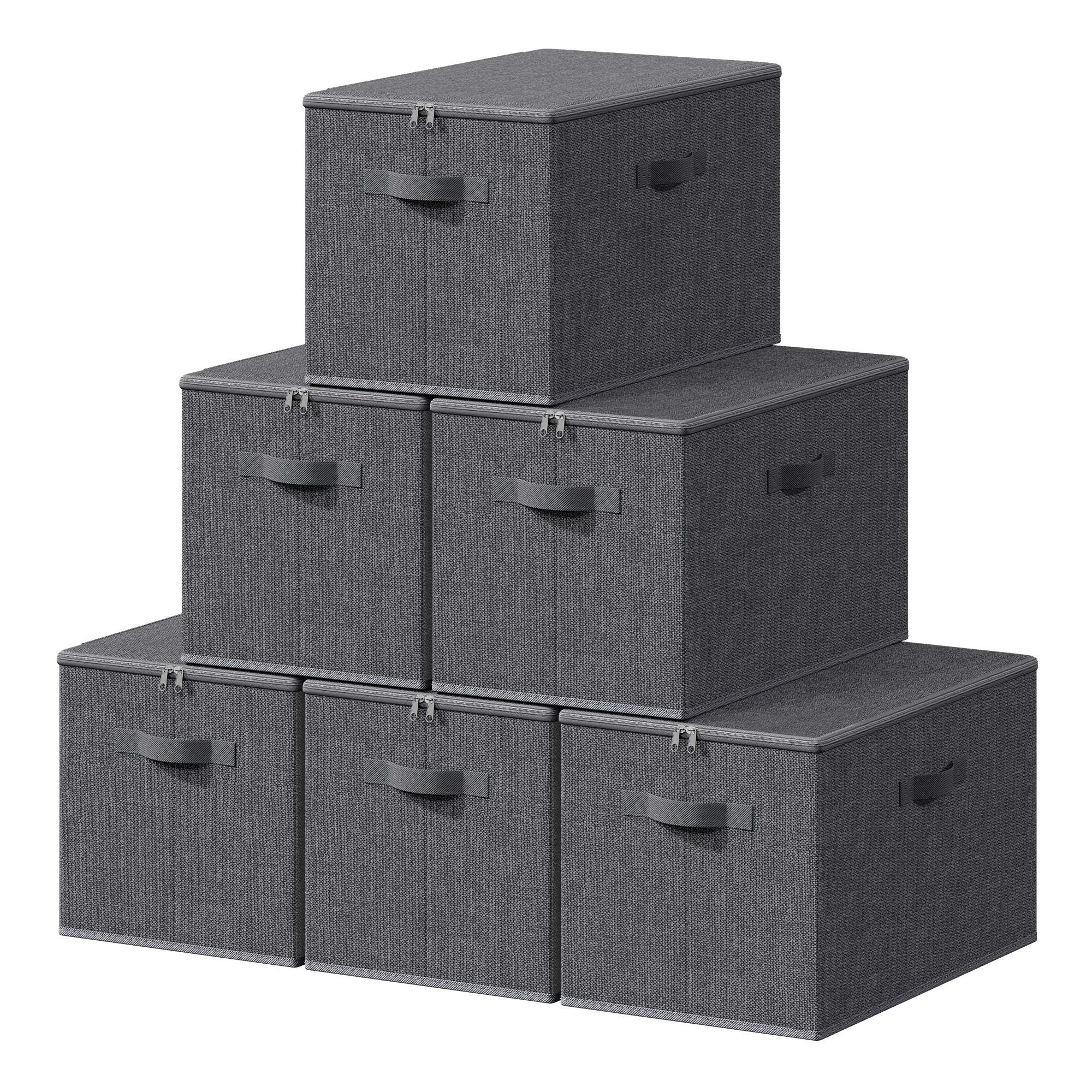 Opbergdozen - Set van 6 - Met Deksel - Linnenlook - Grijs