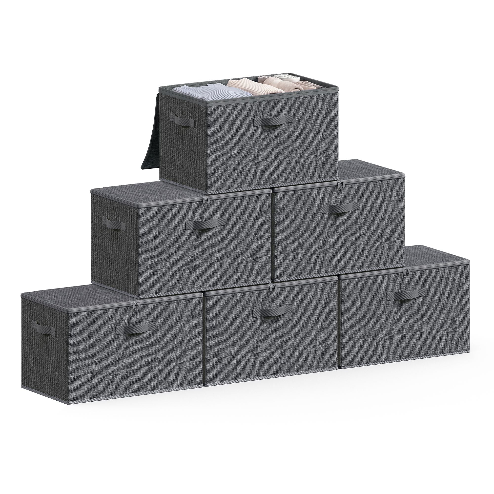 Opbergdozen - Set van 6 - Met Deksel - Linnenlook - Grijs