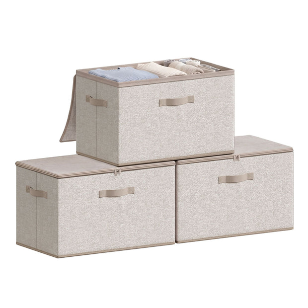 Opbergdozen - Set van 3 - Met Deksel - Linnenlook - Beige