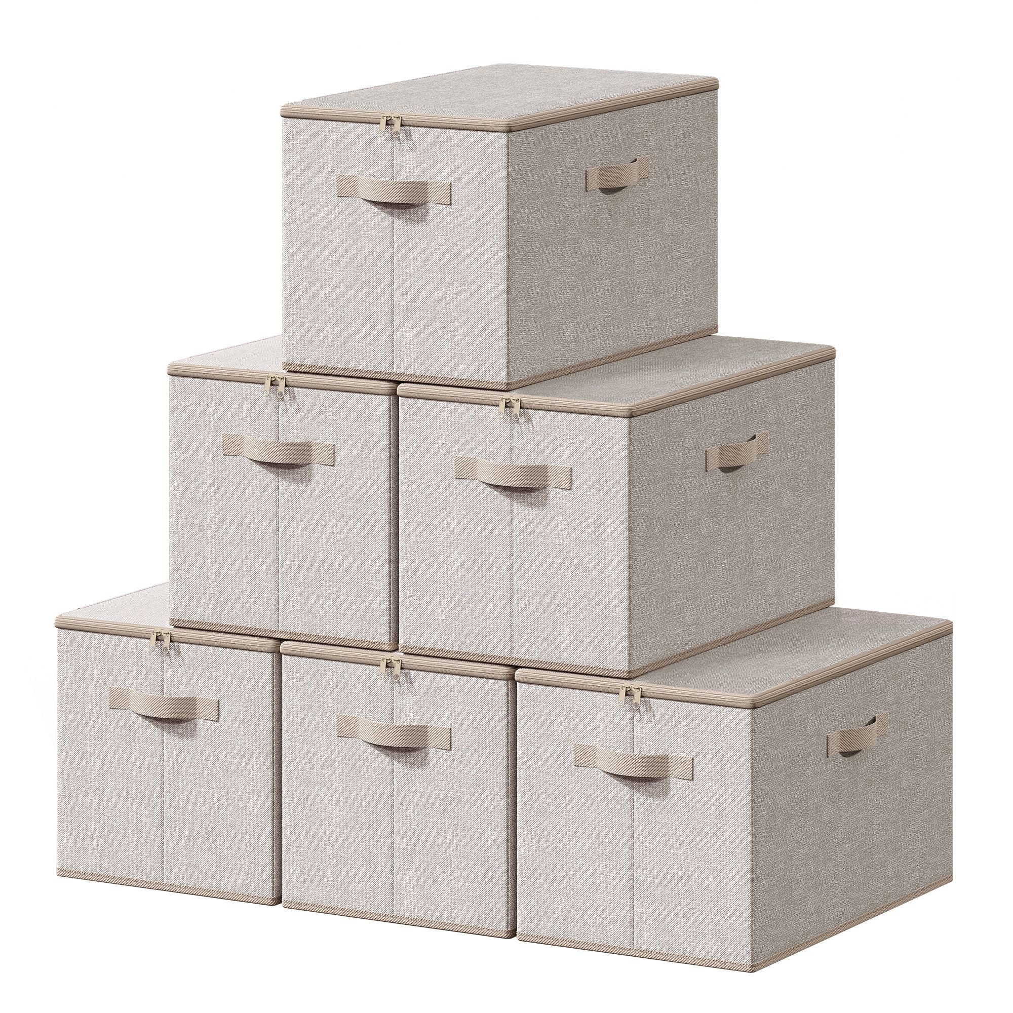 Opbergdozen - Set van 6 - Met Deksel - Linnenlook - Beige