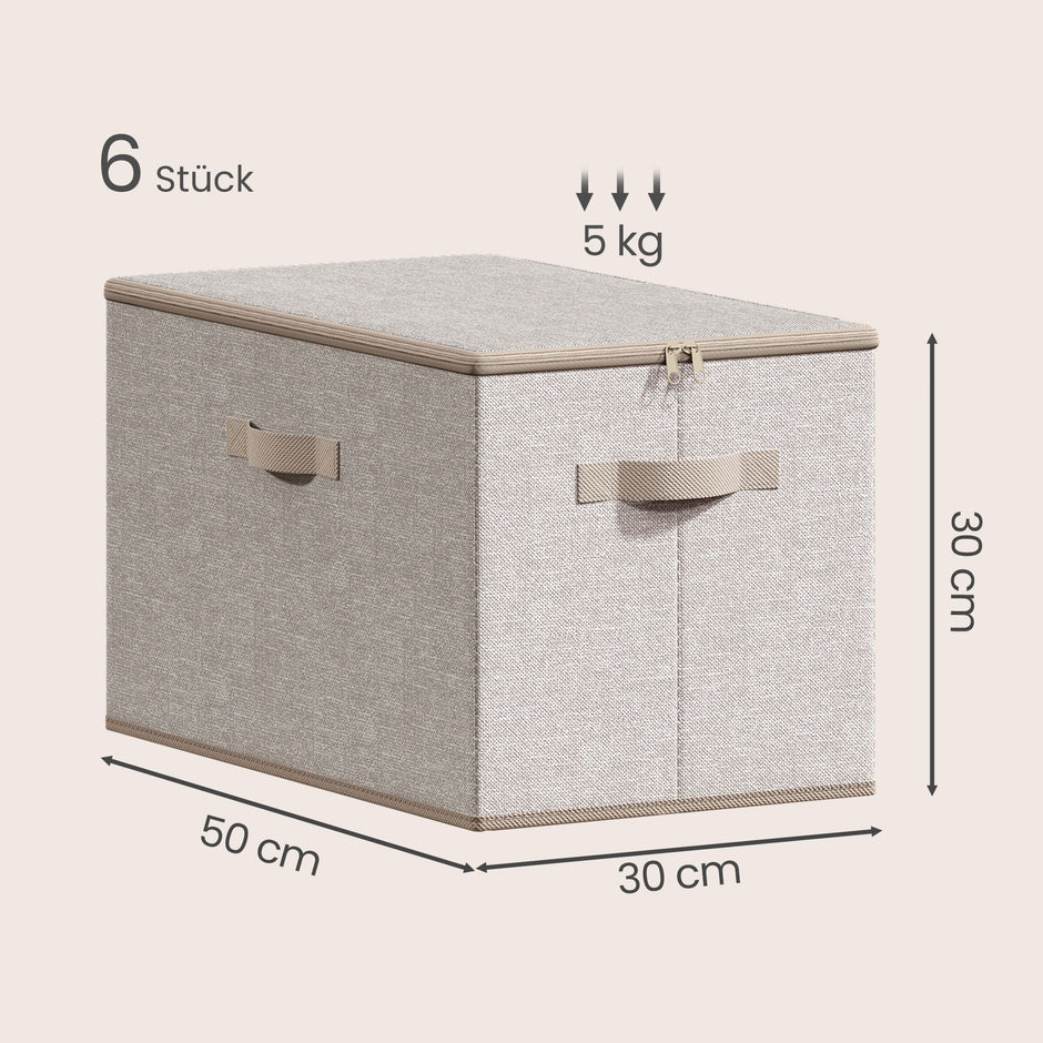 Opbergdozen - Set van 6 - Met Deksel - Linnenlook - Beige
