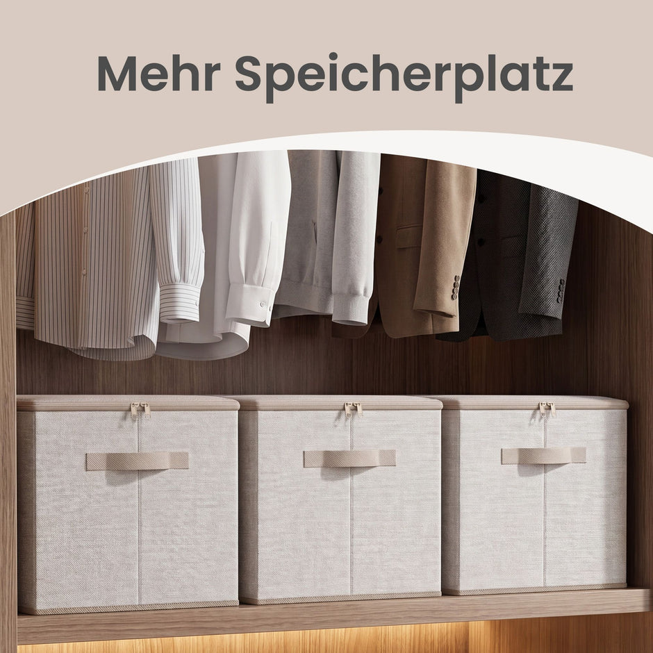 Opbergdozen - Set van 6 - Met Deksel - Linnenlook - Beige