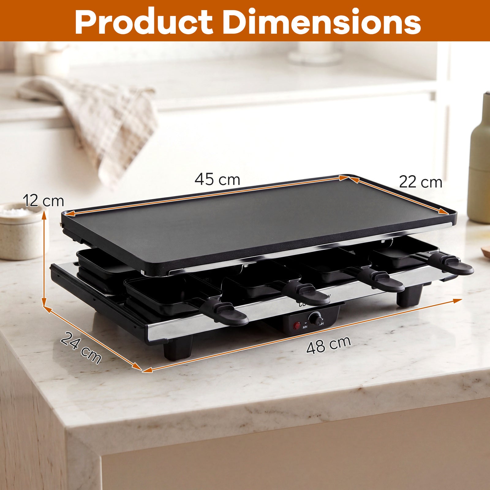 Raclette – för åtta personer elektrisk grill med vändbar non stick i 1400W – 2 1