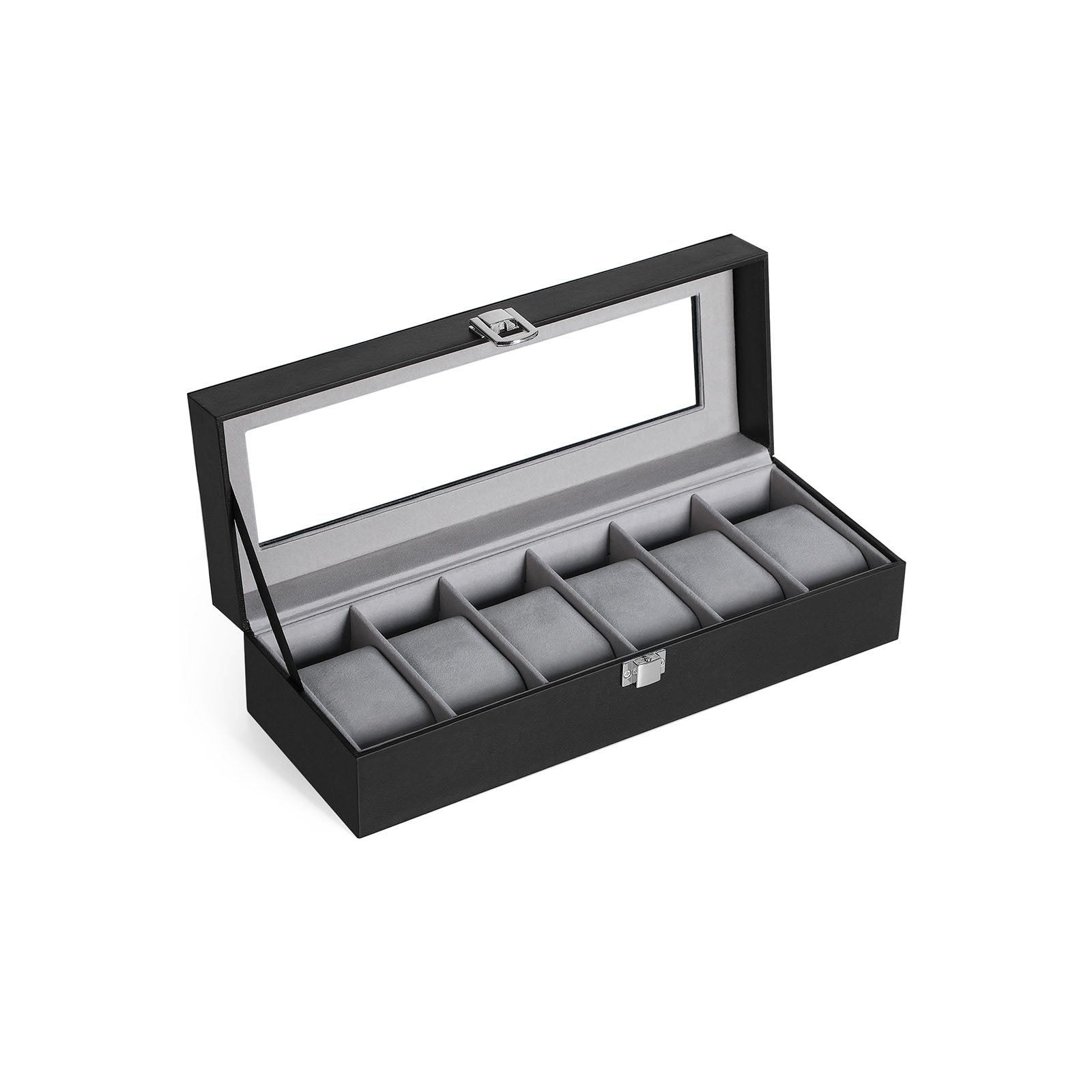 Watchbox - Watch Cabinet med glaslock - för 6 klockor - Svart