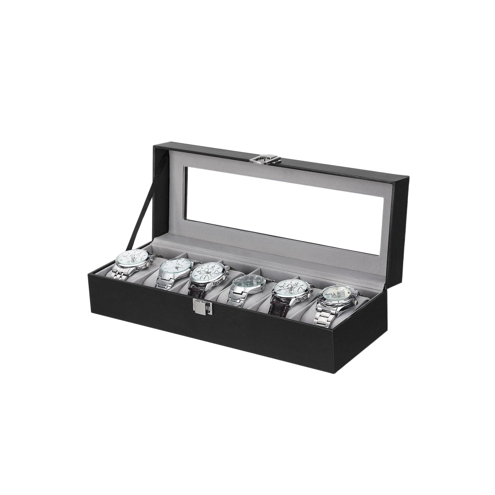 Watchbox - Watch Cabinet med glaslock - för 6 klockor - Svart