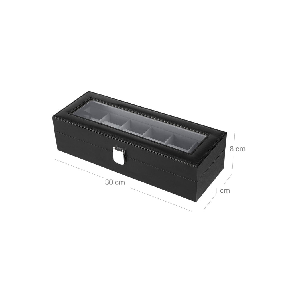 Watchbox - Watch Cabinet med glaslock - för 6 klockor - Svart