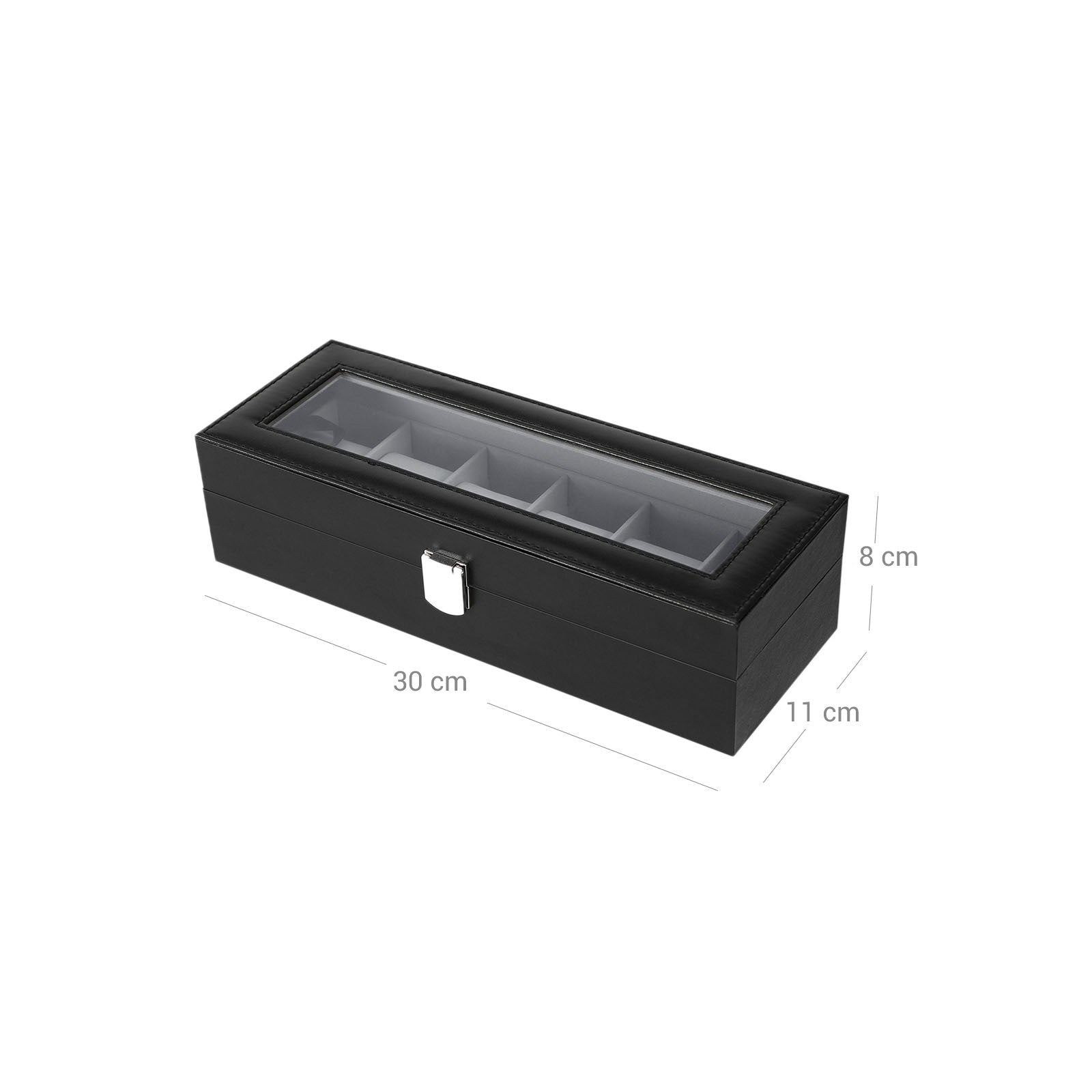 Watchbox - Watch Cabinet med glaslock - för 6 klockor - Svart