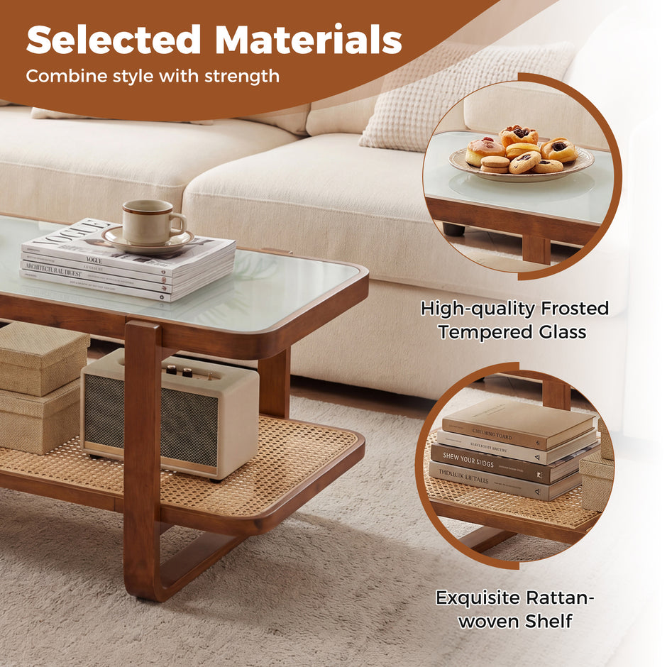 Rektangulärt – soffbord, vardagsrumsbord med massiv träram Valnötsfärg – 105 x 50,5 x 45 cm