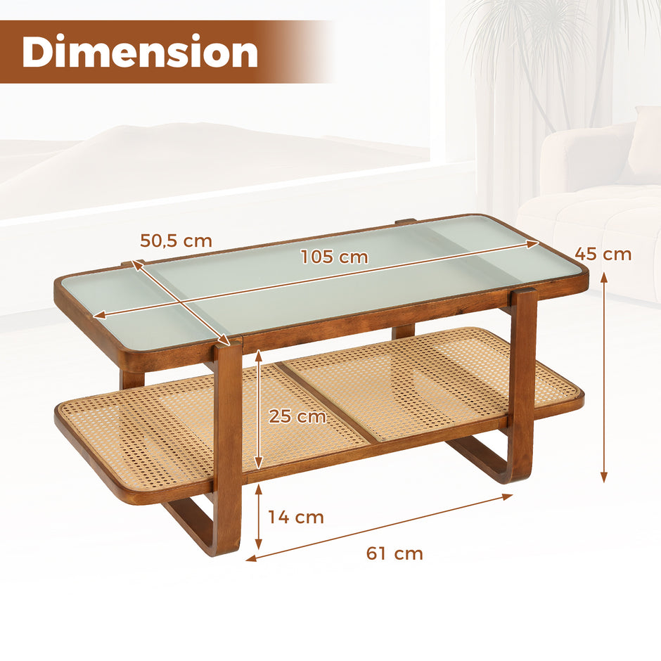 Rektangulärt – soffbord, vardagsrumsbord med massiv träram Valnötsfärg – 105 x 50,5 x 45 cm