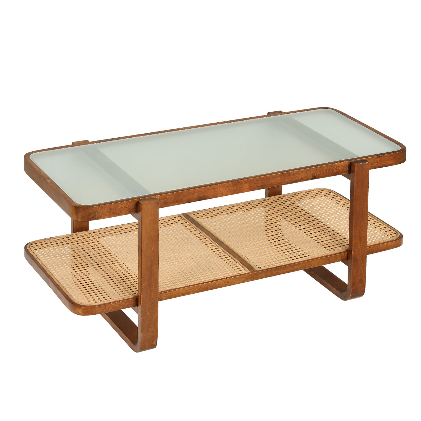 Rektangulärt – soffbord, vardagsrumsbord med massiv träram Valnötsfärg – 105 x 50,5 x 45 cm