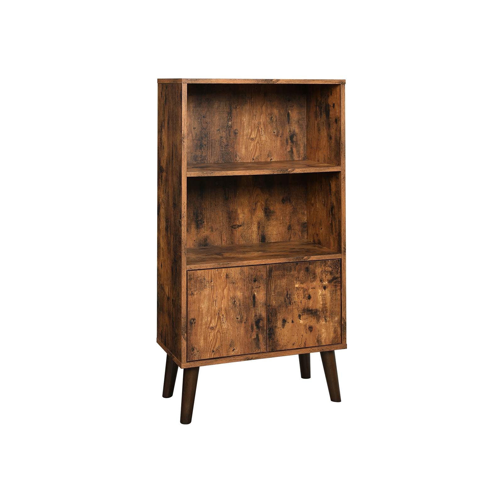 Bokhylla – Retrodesign med dörrar – Trälook/brun