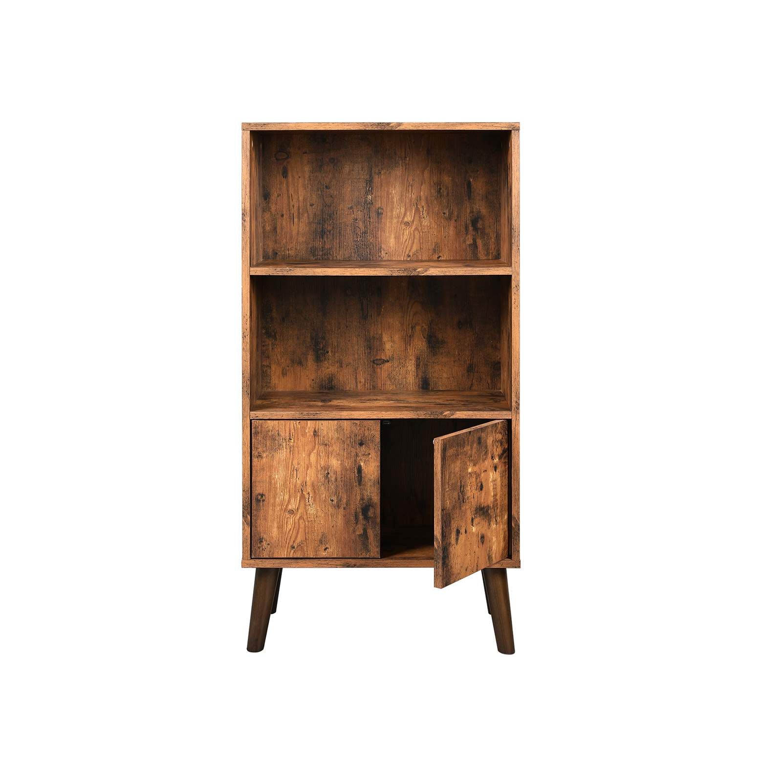 Bokhylla – Retrodesign med dörrar – Trälook/brun