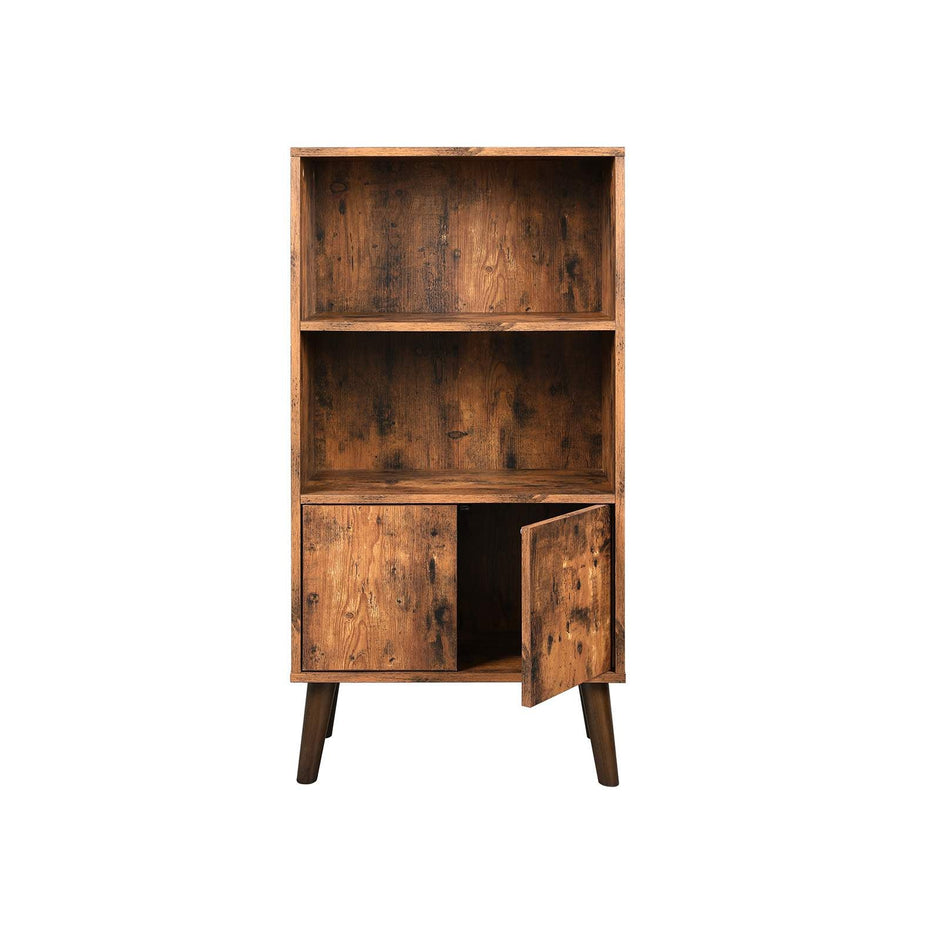 Bokhylla – Retrodesign med dörrar – Trälook/brun