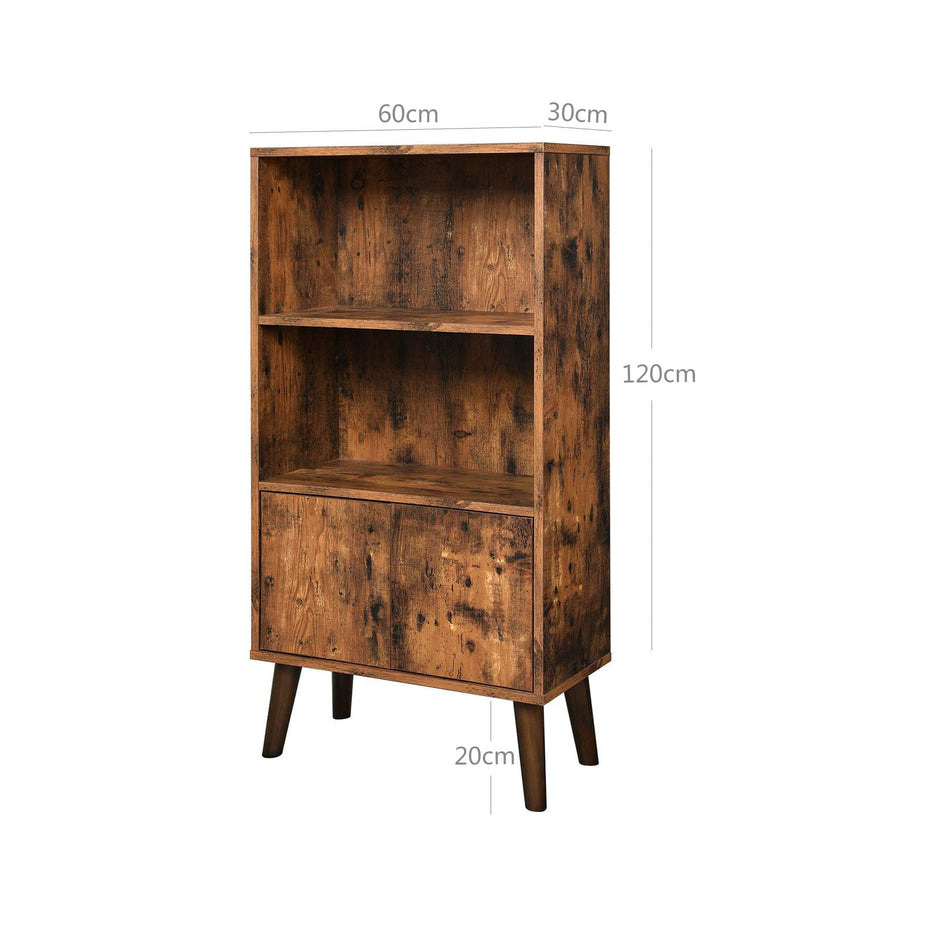 Bokhylla – Retrodesign med dörrar – Trälook/brun