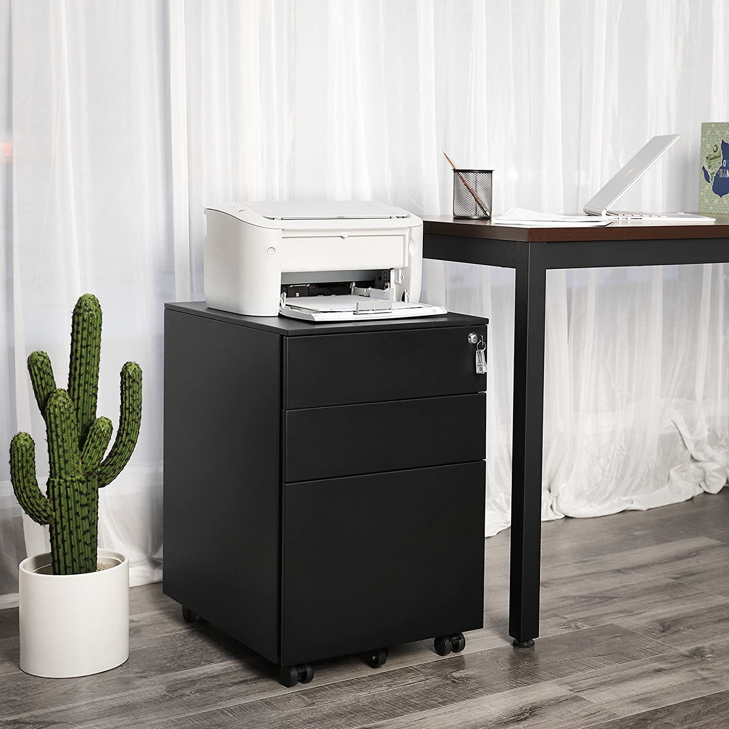 LadeBlok - Mobile Bre of Drawers With Lock - 3 lådor - Office Cabinet - Svart