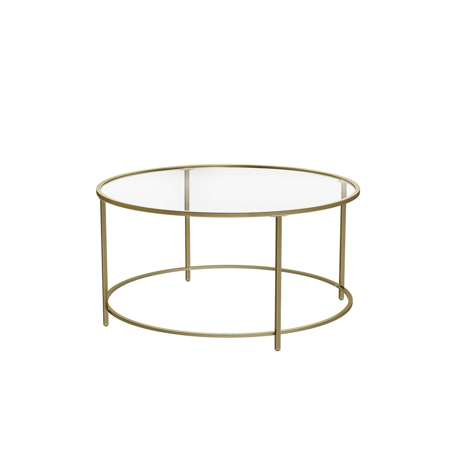 Runt soffbord – Glasskiva med guldram – Guld