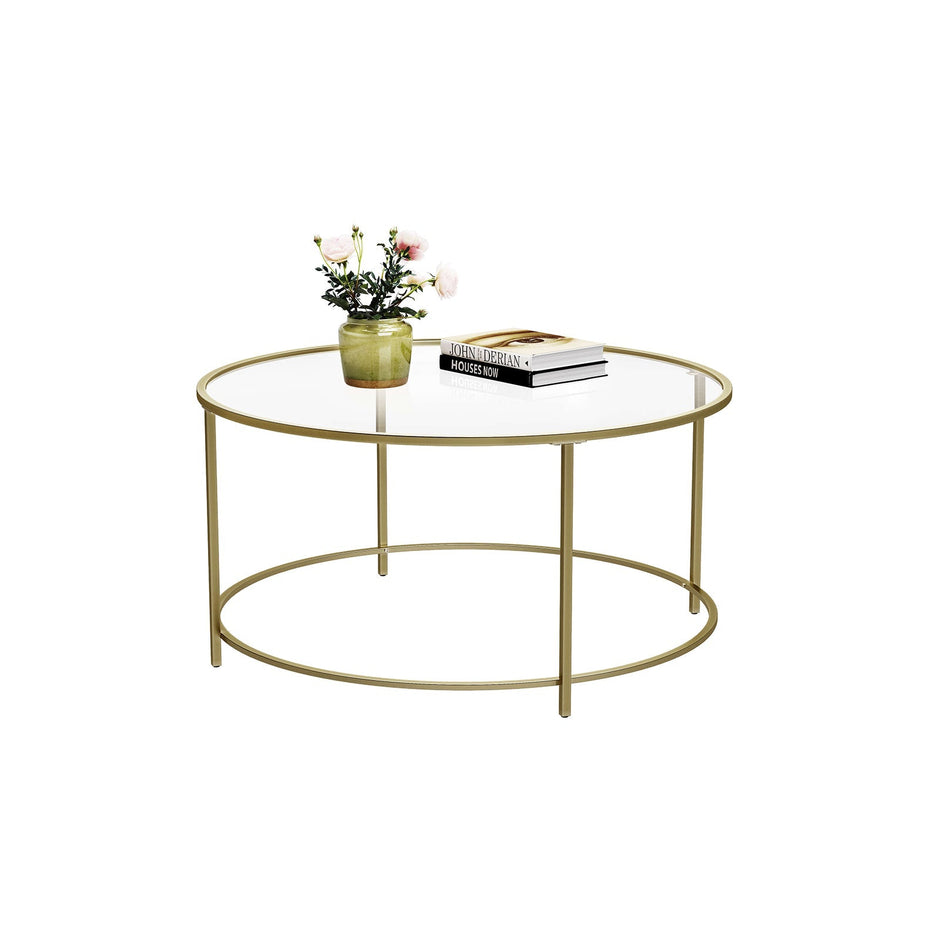 Runt soffbord – Glasskiva med guldram – Guld