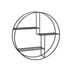 Väggställ - Industriell design - Rund med 3 metallhyllor - Svart