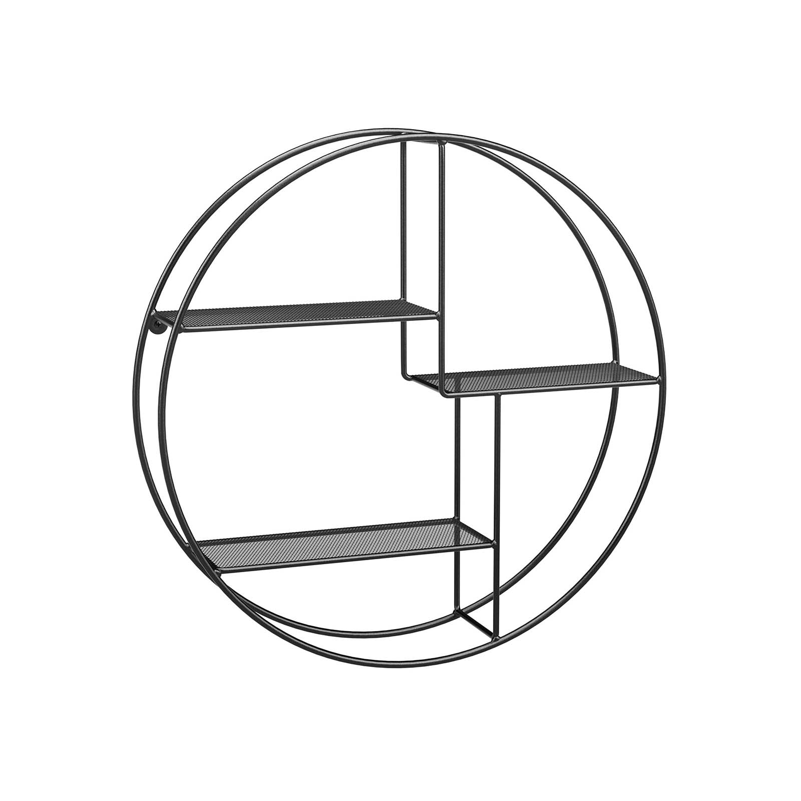 Väggställ - Industriell design - Rund med 3 metallhyllor - Svart