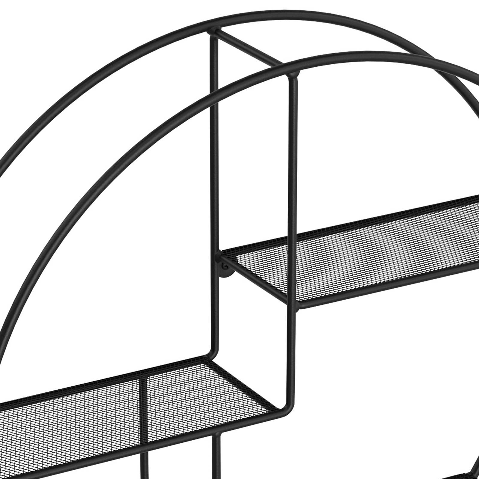 Väggställ - Industriell design - Rund med 3 metallhyllor - Svart