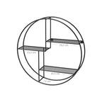 Väggställ - Industriell design - Rund med 3 metallhyllor - Svart