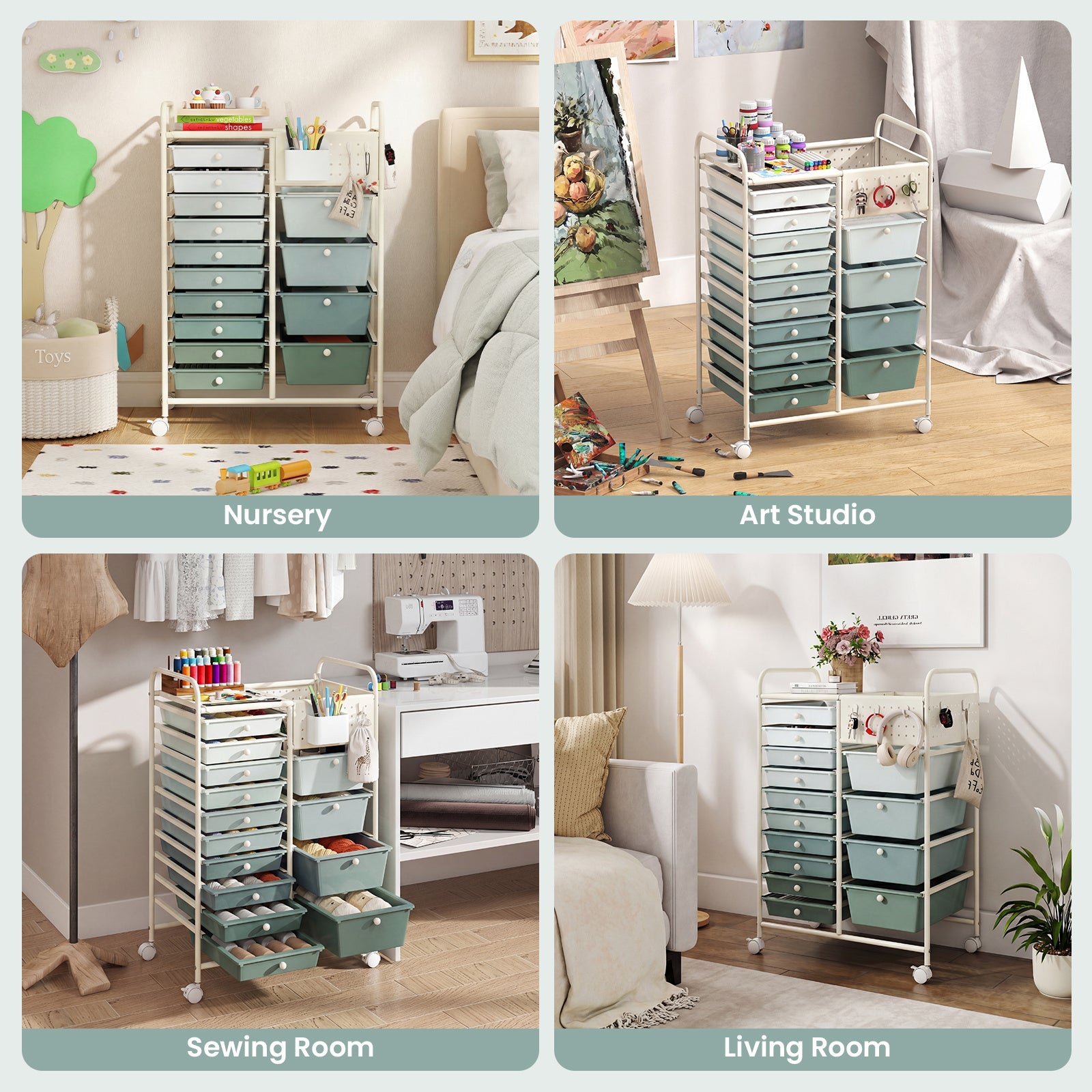 Rullvagn – med hjul servervagn lådor bricka perforerad plåt – 14 63 x 37 x 87 cm