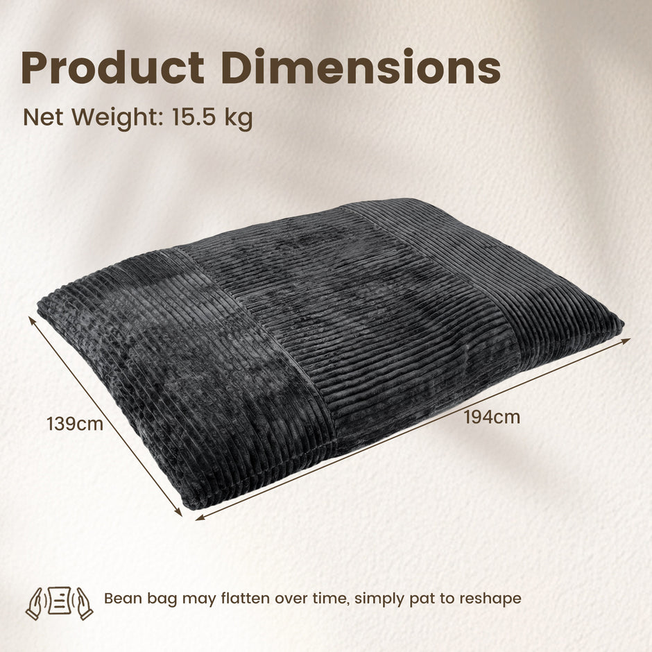 Säckpuff – i kordtyg, jättestor bönpuff med avtagbart överdrag – 194 x 139 x 19 cm