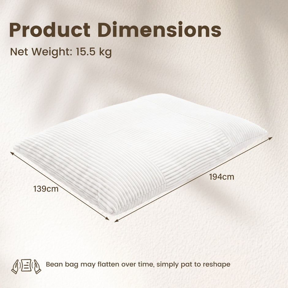 Säckpuff – i kordtyg, jättestor bönpuff med avtagbart överdrag – 194 x 139 x 19 cm