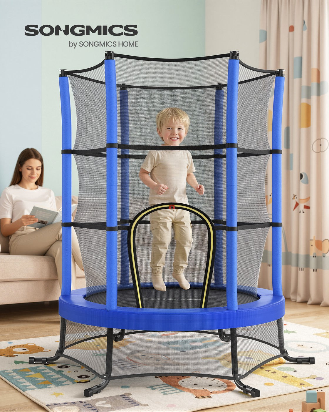 Kindertrampoline - 174 cm - Met Veiligheidsnet - Randbescherming - Blauw