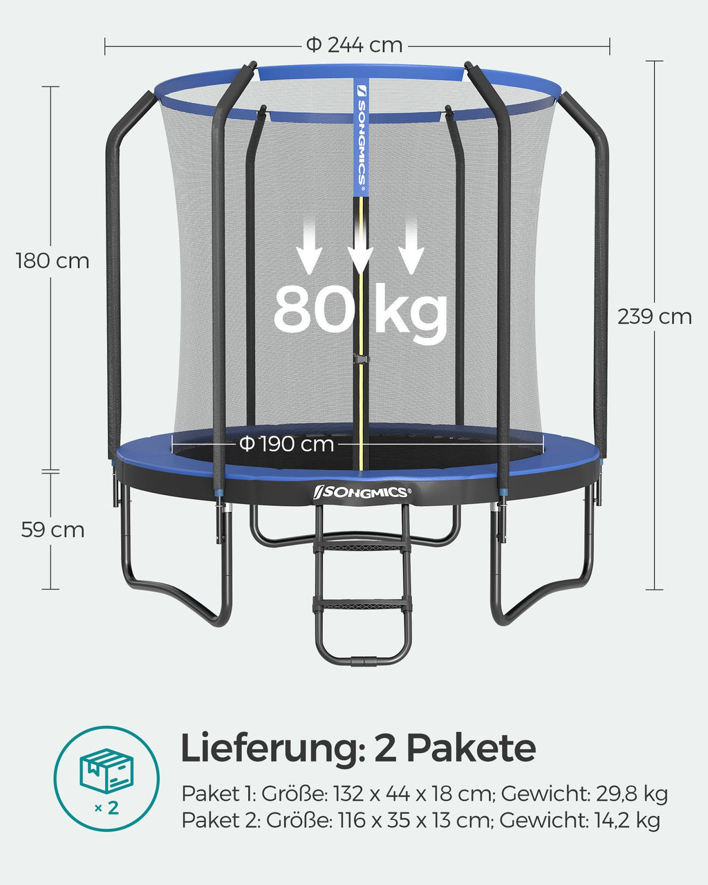 Trampolin - Ø 244 cm - med säkerhetsnät