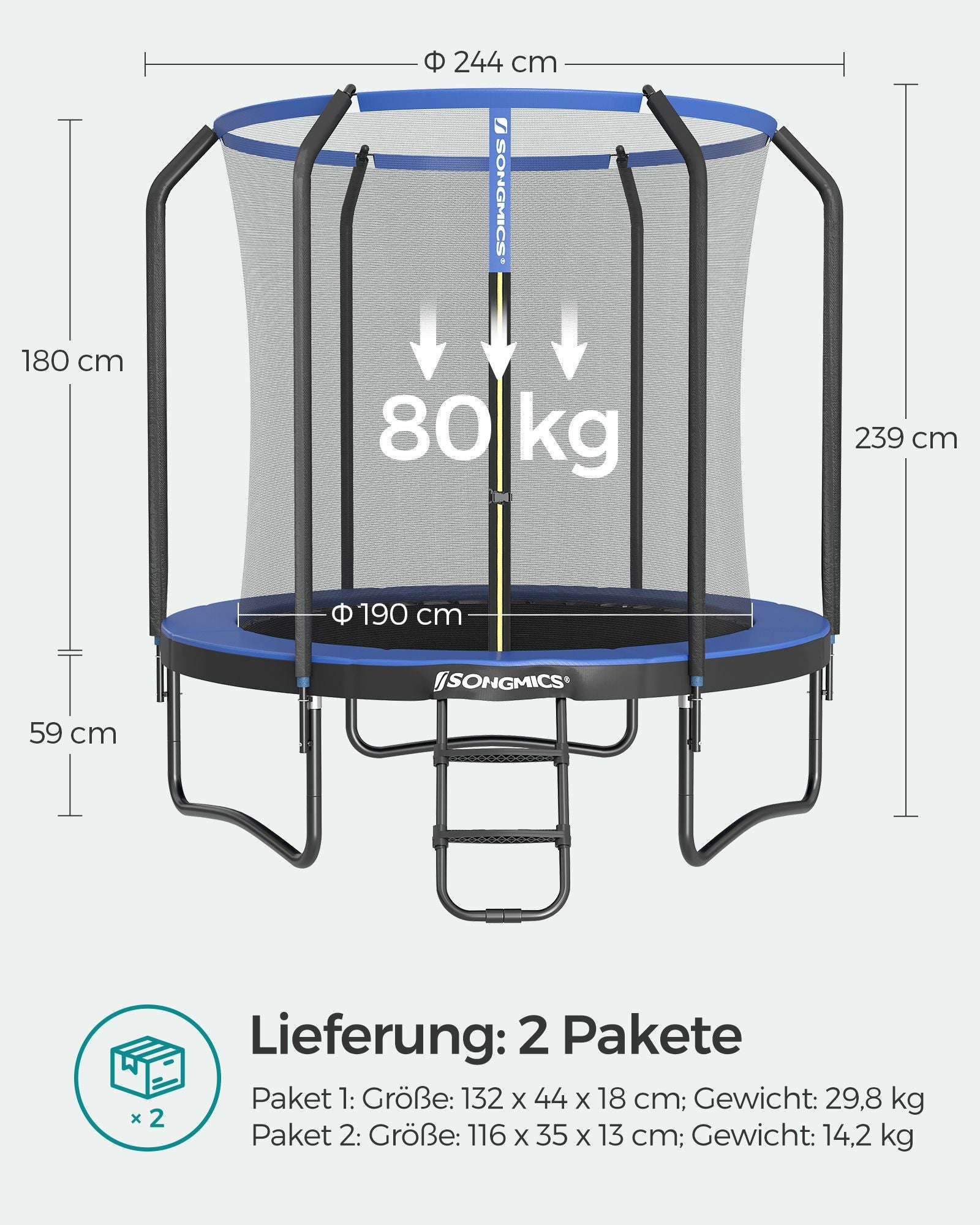 Trampolin - Ø 244 cm - med säkerhetsnät