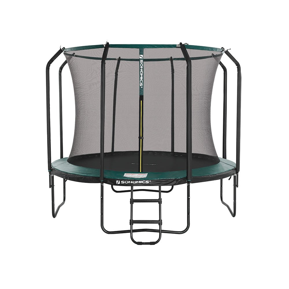Trampolin - Ø 305 cm - Trädgårdstrampolin med nät och stege - mörkgrön